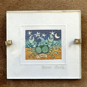 Art Miniature Wall mount ring on back Cancer Horoscope Talisman Pretty Glass top